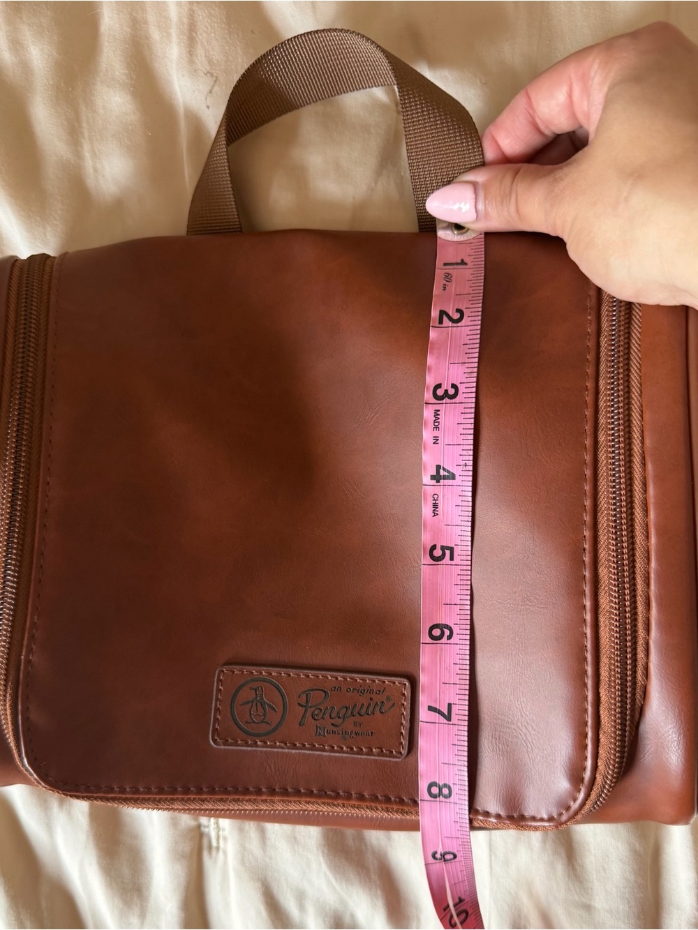 Original Penguin Chestnut Brown Hanging Travel Toiletry Bag/ Dopp Kit - Picture 6 of 8